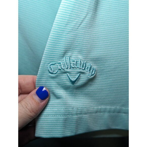 Callaway Mens Size Medium Blue Pin Stripped Opti Dry Short Sleeve Polo Golf - Picture 7 of 12